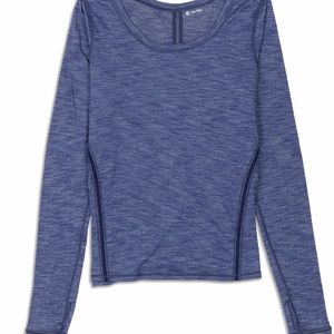 Lululemon long sleeve shirt blue heathered round neck thumbholes stretch top 8
